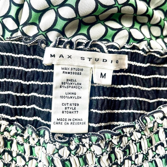 Max Studio Y2K green, black, & white geometric print stretchy mesh babydoll top - Picture 8 of 8